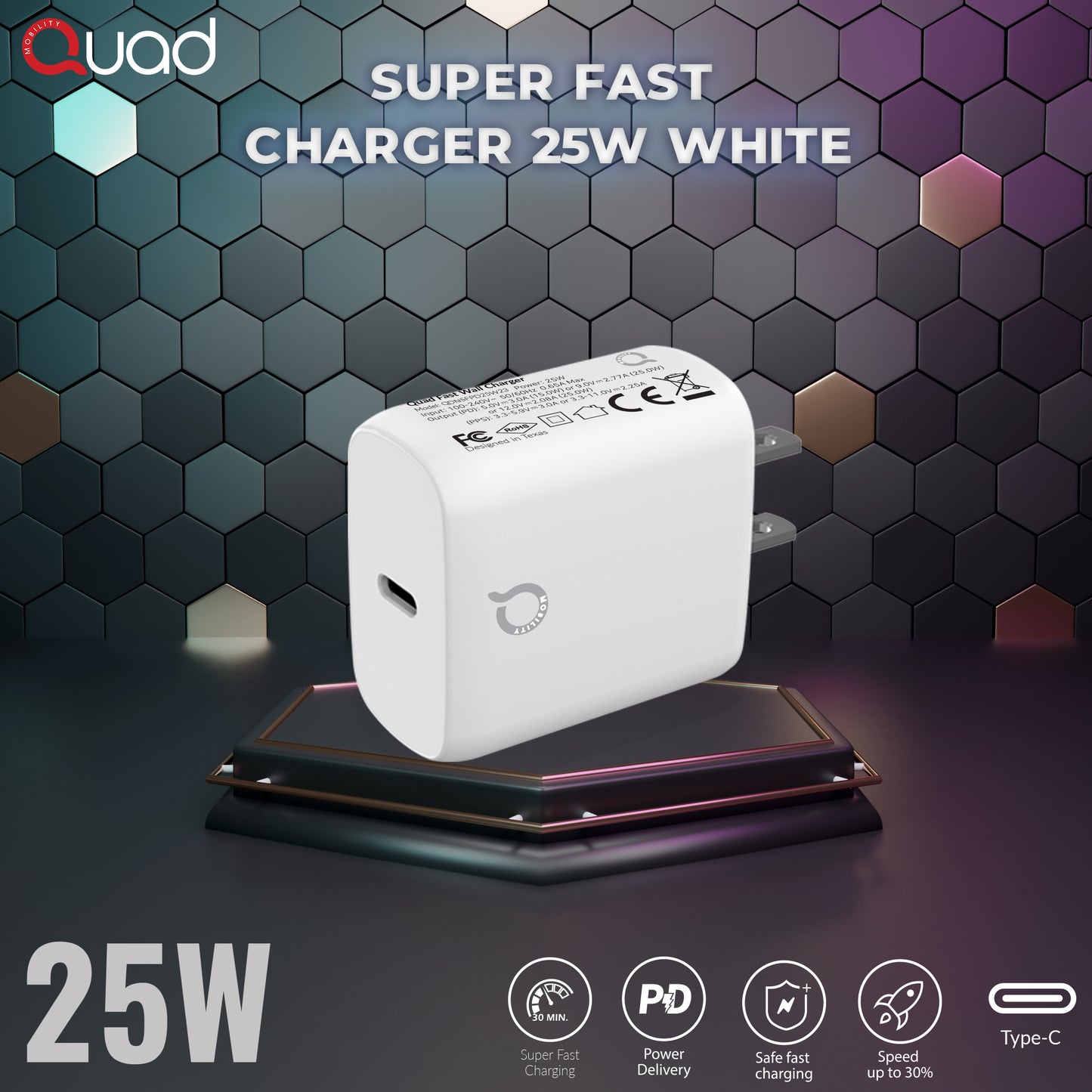 Quad New Super Fast PD 25w Charger Adapter White..