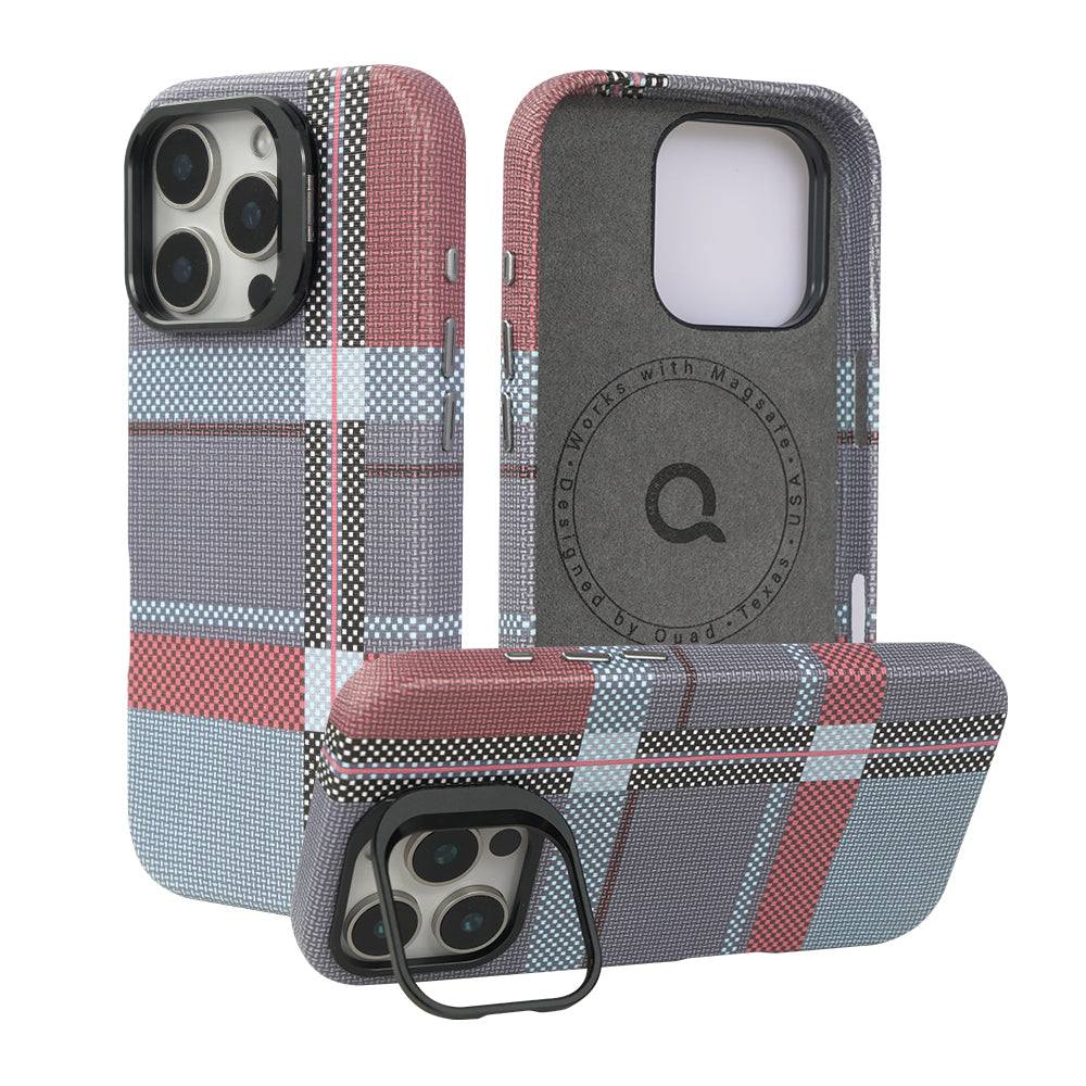 Quad iPhone 16 Plus Qmag Vogue W/Stand Case Plaid light